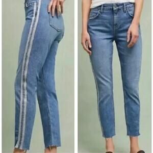 PILCRO ANTHROPOLOGIE Tuxedo Stripe Raw‎ Hem Jeans Size Women's 27